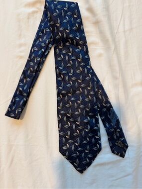 Versace Navy Leaf Pattern Silk Tie